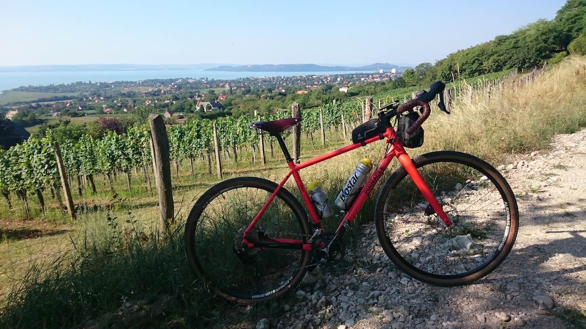 bikerumor pic of the day gravel cycling in Csopak, Hungary overlooking the vineyards.