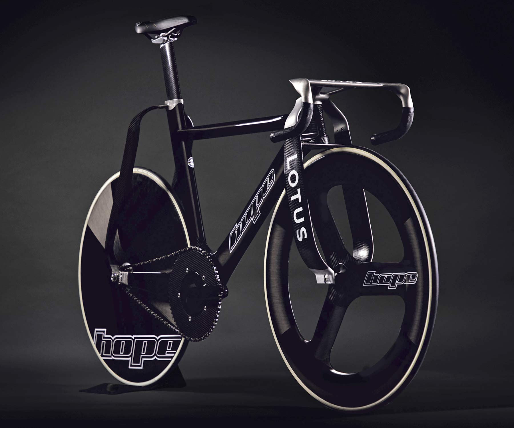Hope HB T Olympic carbon track bike, 3D printed titanium unique Lotus designed wide legged lightweight track bike