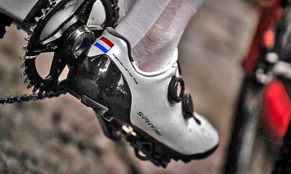 Prototype 2020 Shimano S-Phyre XC9 mountain bike shoes, Mathieu-van-der-Poel, XC World Cup Val Di Sole air, photo by Michal Cerveny
