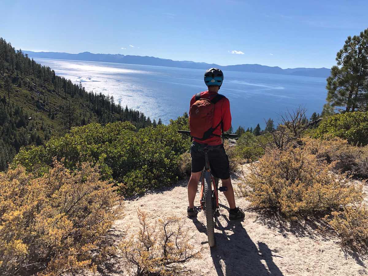 Bikerumor pic of the day cyclist Overlooking Lake Tahoe, Nevada, from the Flume Trail.