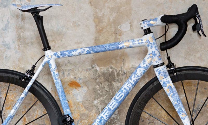 Festka Spectre Porcelain art road bike, hand-painted full custom Bespoke 24k gold detailed race-ready carbon road bike