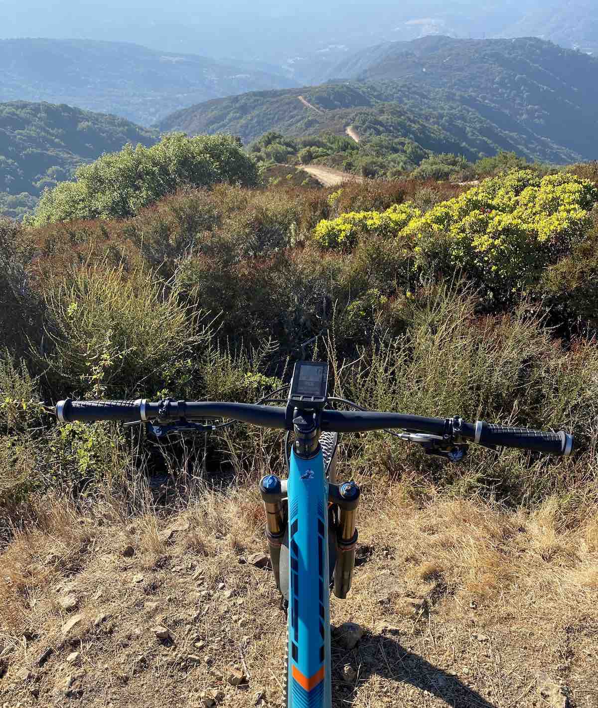 bikerumor pic of the day mountain bike looking out over the hills of the Sierra Azul open space preserve at the top of priest rock trail in los gatos california.