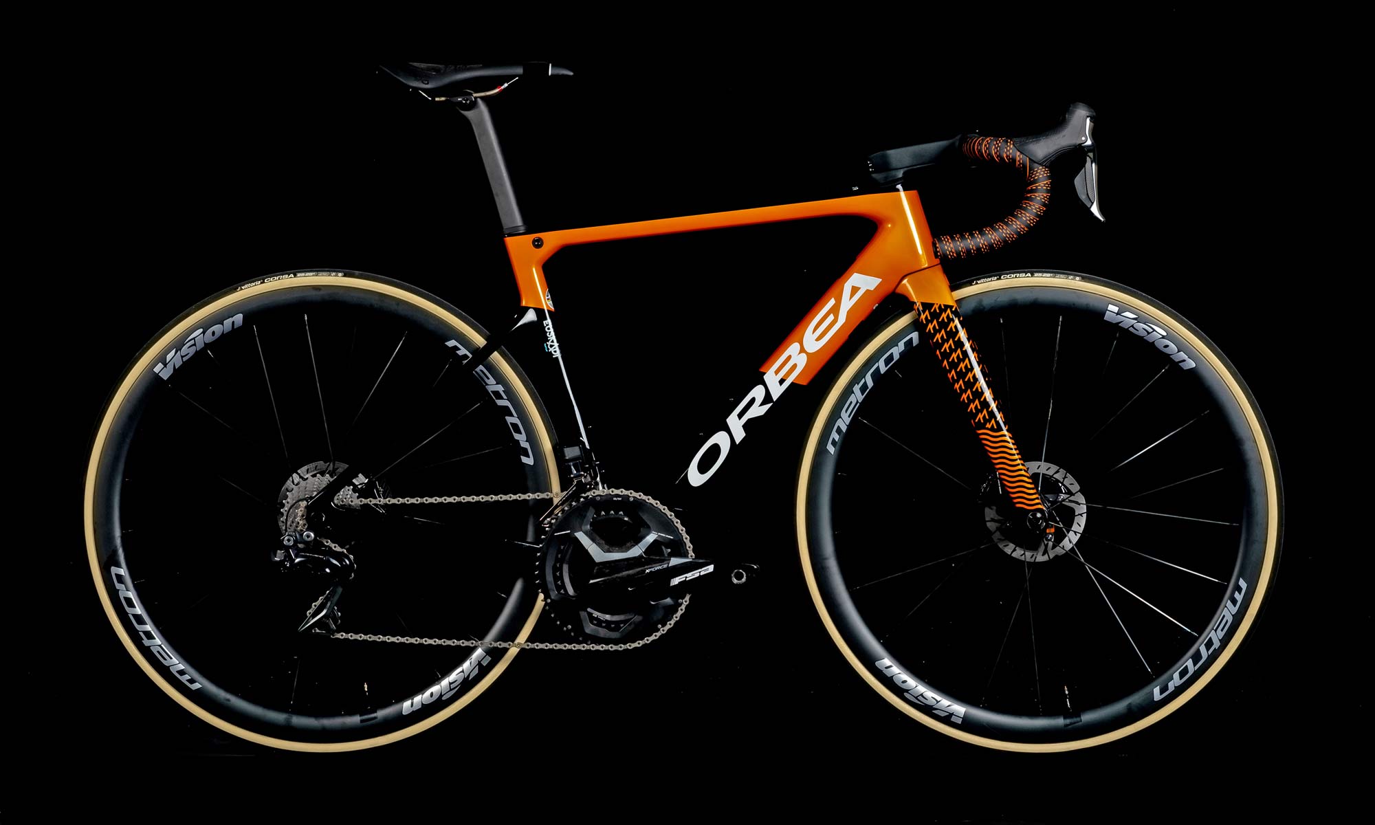 Orbea Orca OMX of Basque Pro Conti team Fundacion Euskadi, orange tide custom pro team bike