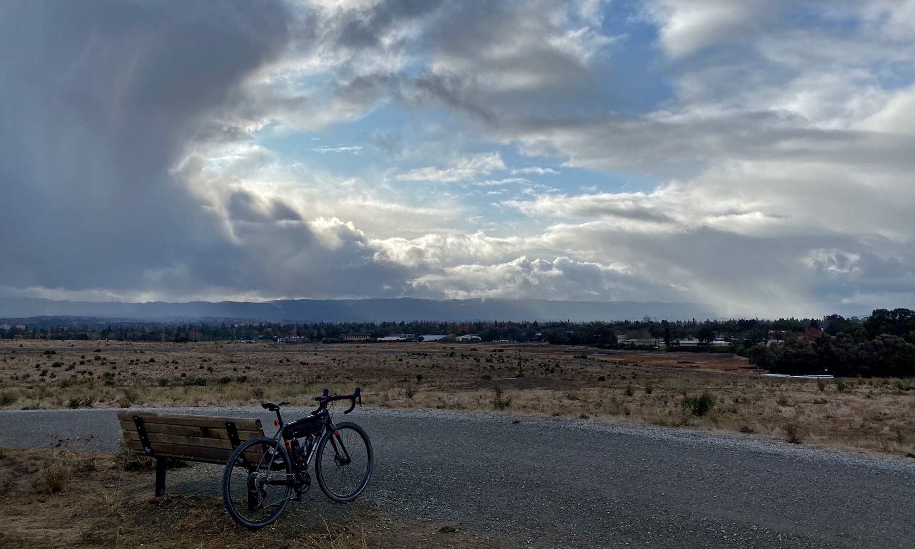 Mid-ride rain clouds over Palo Alto, CA