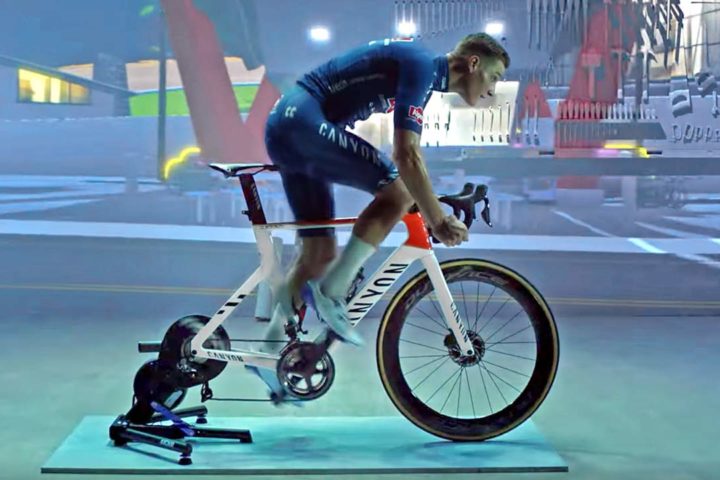 Featured image for the article Zwift leaks new 2021 Canyon Aeroad carbon aero road bike in Mathieu van der Poel ad