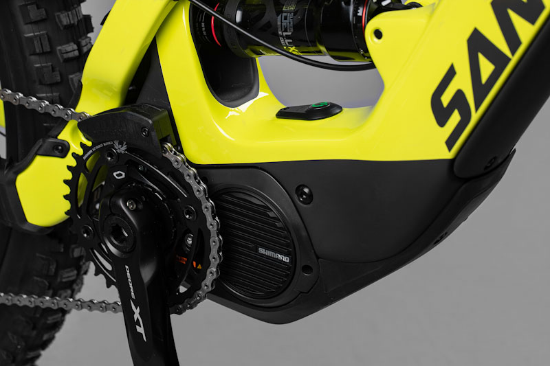 The new Santa Cruz heckler e-mountain bike uses the Shimano STEPS motor and drive system