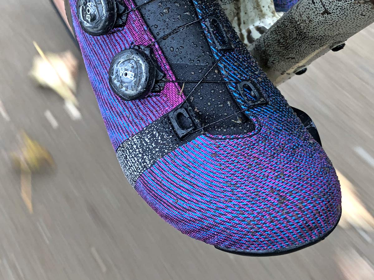 Riding the Rapha Pro Team Powerweave woven synthetic Boa dial IP1 full carbon road bike shoes