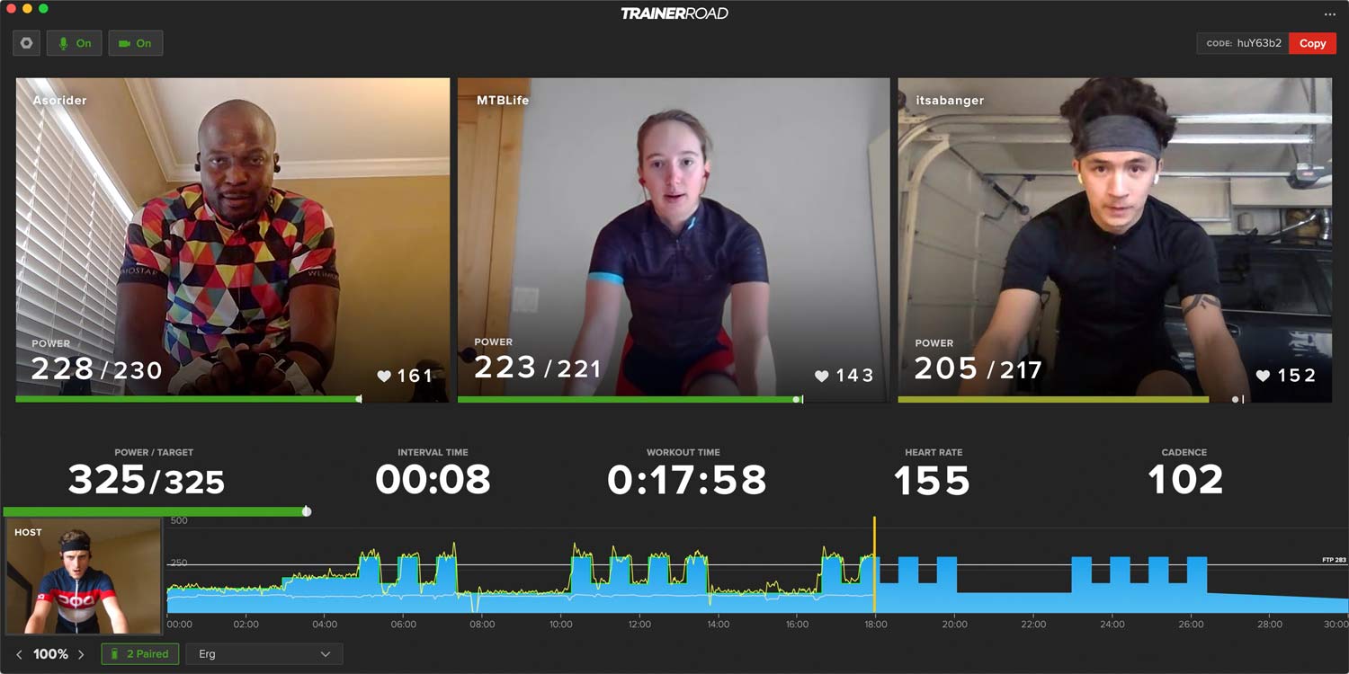 TrainerRoad Group Workouts, virtual indoor group training rides for up to 5 riders, train better together, social distancing rides