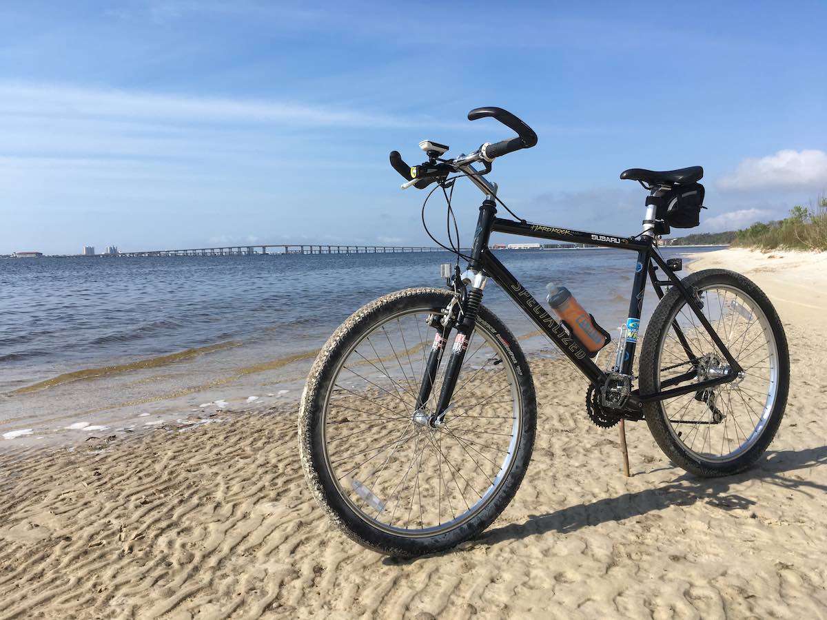 bikerumor pic of the day specialized hard rock on the sandy shore of Santa Rosa Sound at the gulf islands national seashore, florida.