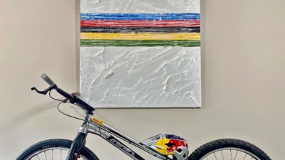 Must See: Trials champ Kenny Belaey recreates his rainbow stripes in limited edition, bike-made art