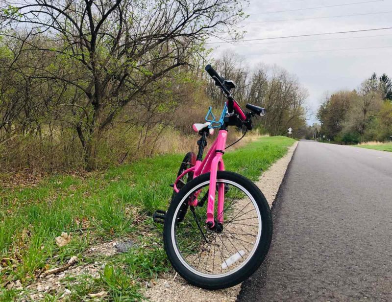 bikerumor pic of the day kids pink bike on the side of the road in williamston michigan.