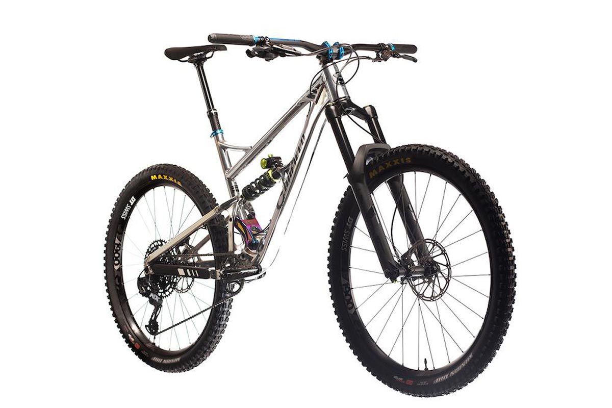 limited edition canfield balance enduro bike in raw finish paired with canfield crampon limited edition oil slick pedals