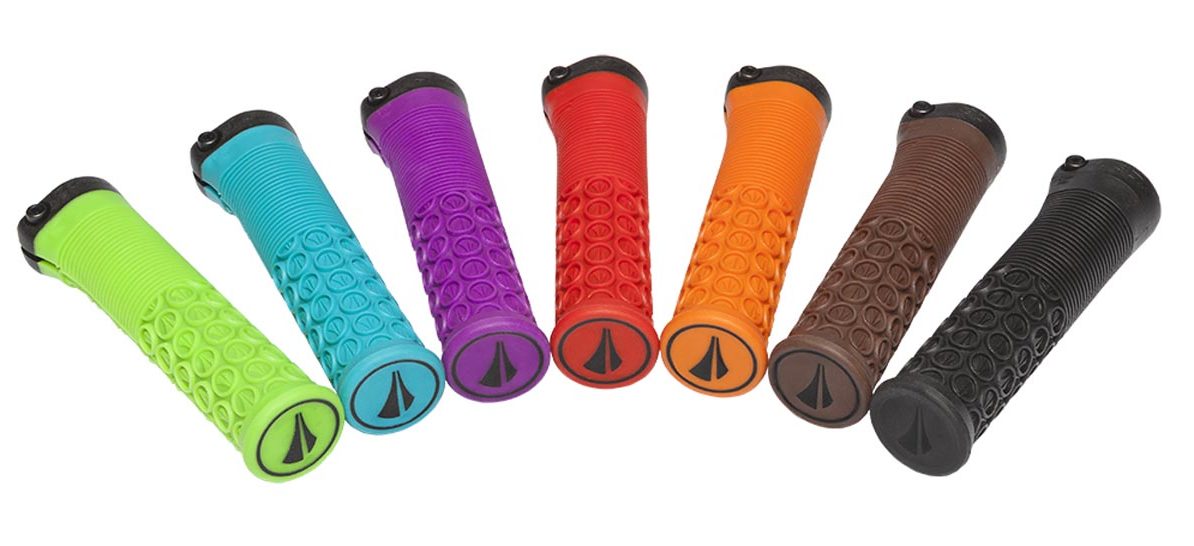 SDG Thrice Grips use integrated lock-on collar for light weight, colorful comfort