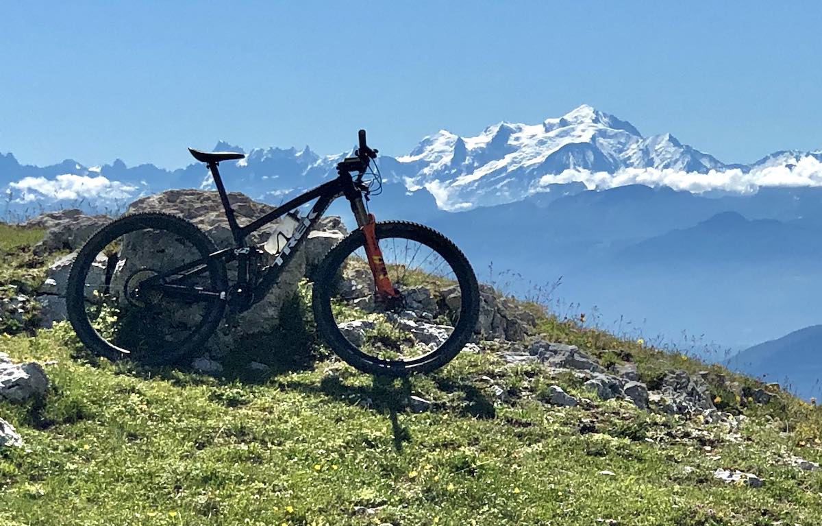 bikerumor pic of the day france switzerland border mountain biking jura mountain range with mont blanc italy in the background.
