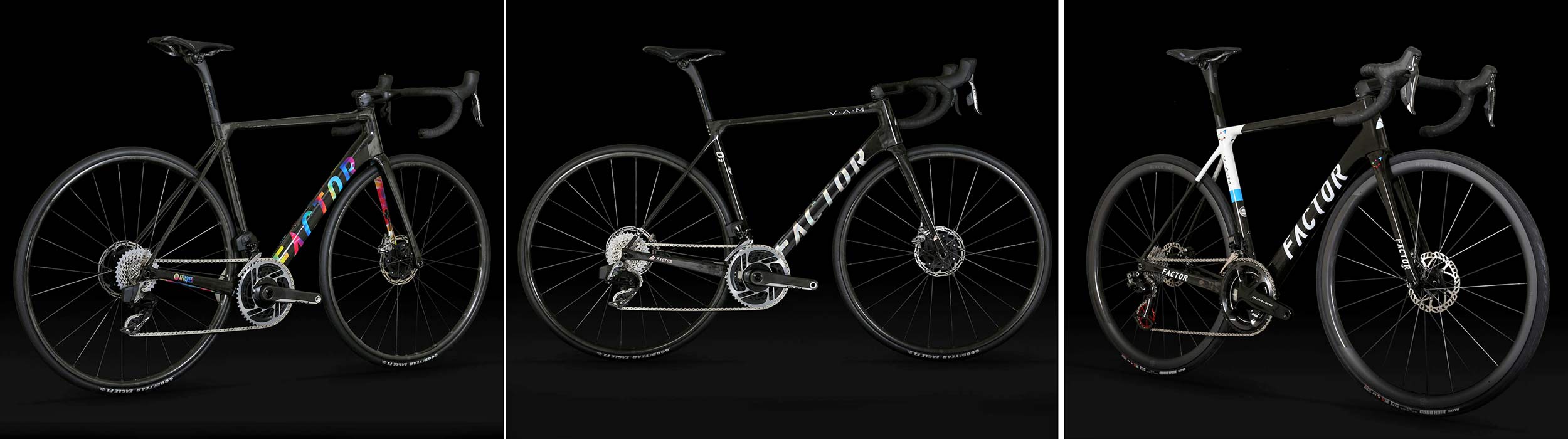 Factor O2 VAM is a full-internal routing ultralight carbon climber's road bike that weighs just 677g, 3 color options