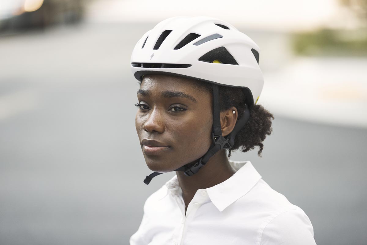 Specialized Align II bike helmet on female rider