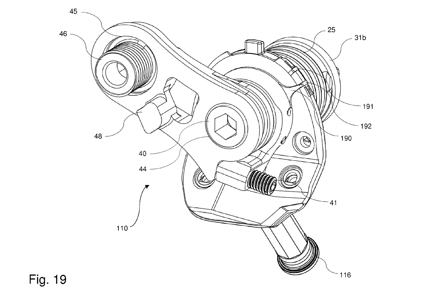 campagnolo wide range derailleur patent drawing shows high and low settings for different cassettes