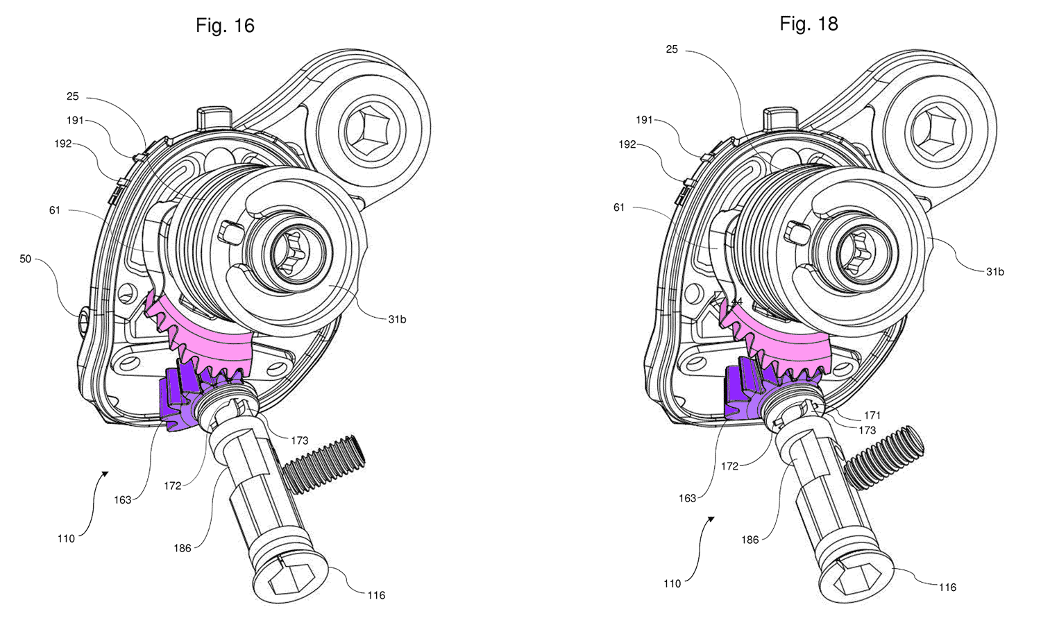 campagnolo rear derailleur internals showing complex dual movement to control upper pulley positioning
