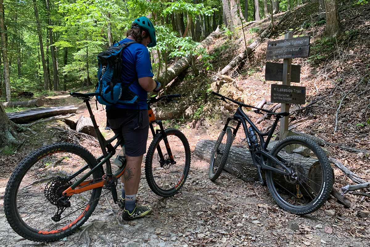 mountain bike trail signs on carvins cove trails near roanoke virginia