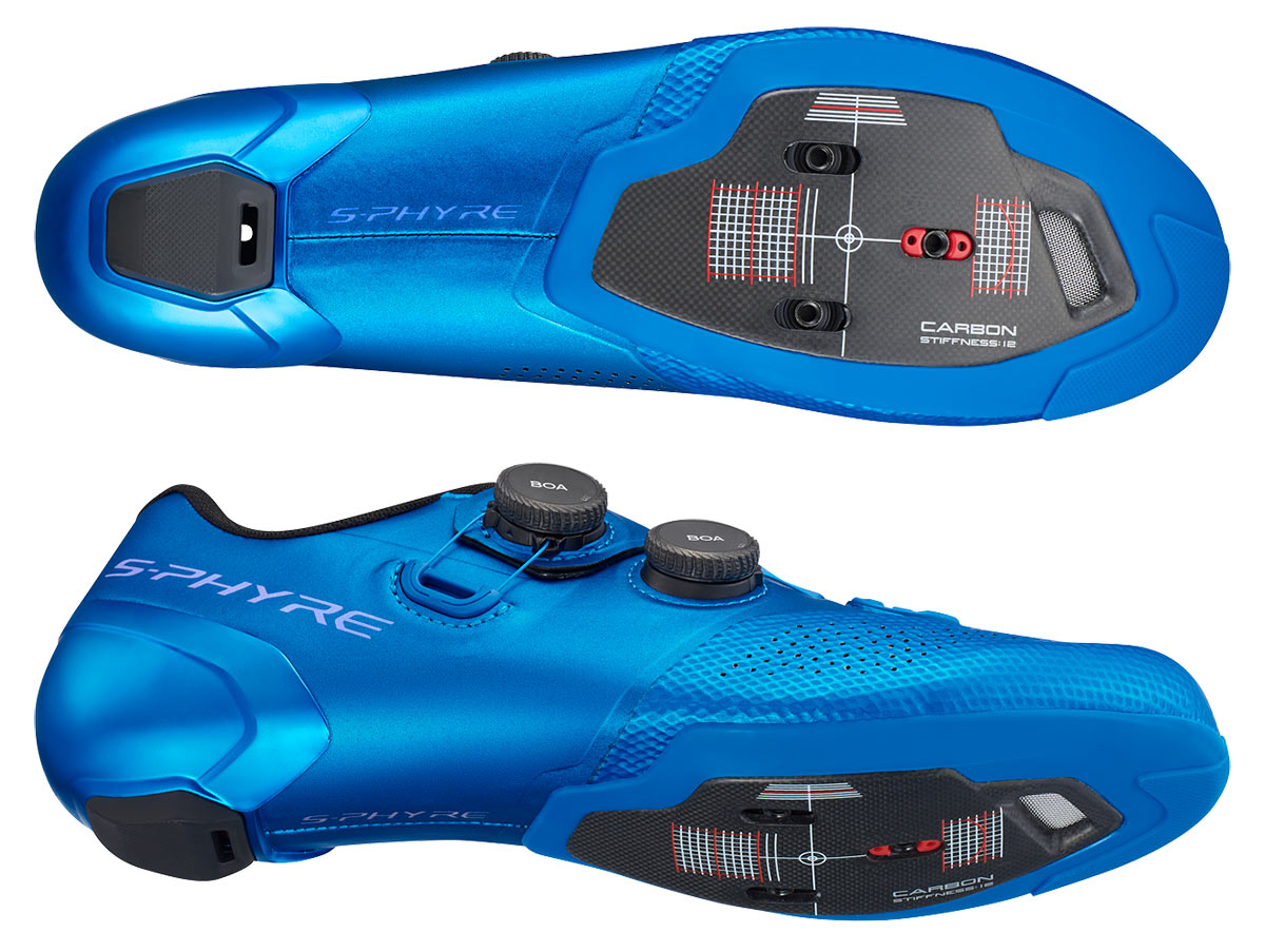 shiny blue shimano s-phyre rc902 road racing bike shoes