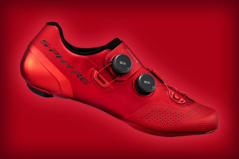 shiny red shimano s-phyre rc902 road racing bike shoes