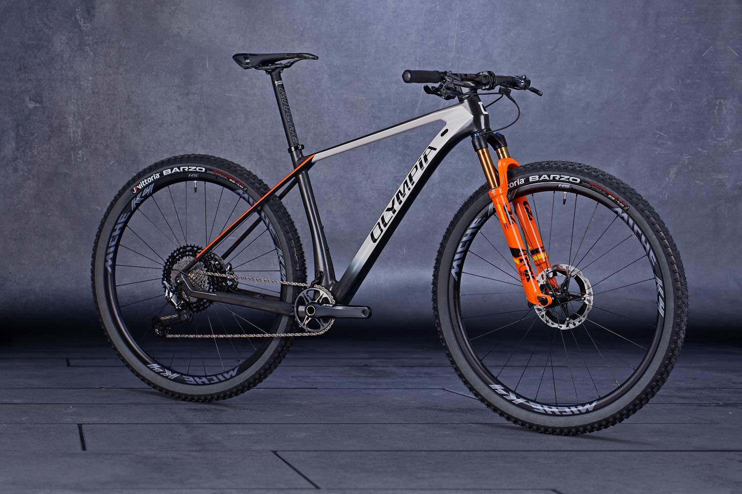 2021 Olympia F1 lightweight carbon XC hardtail, angled