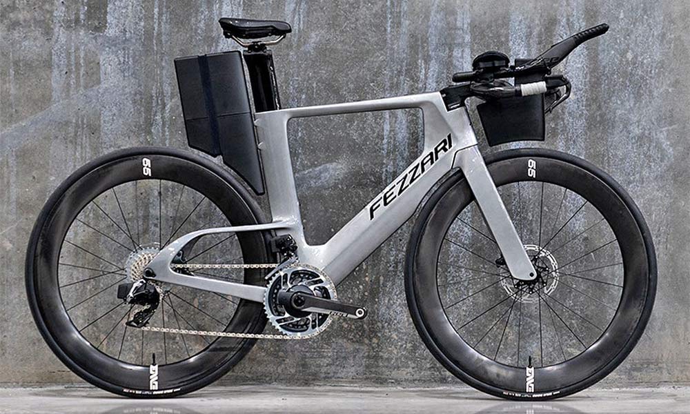Fezzari prototype carbon triathlon superbike, complete with integrated aero storage