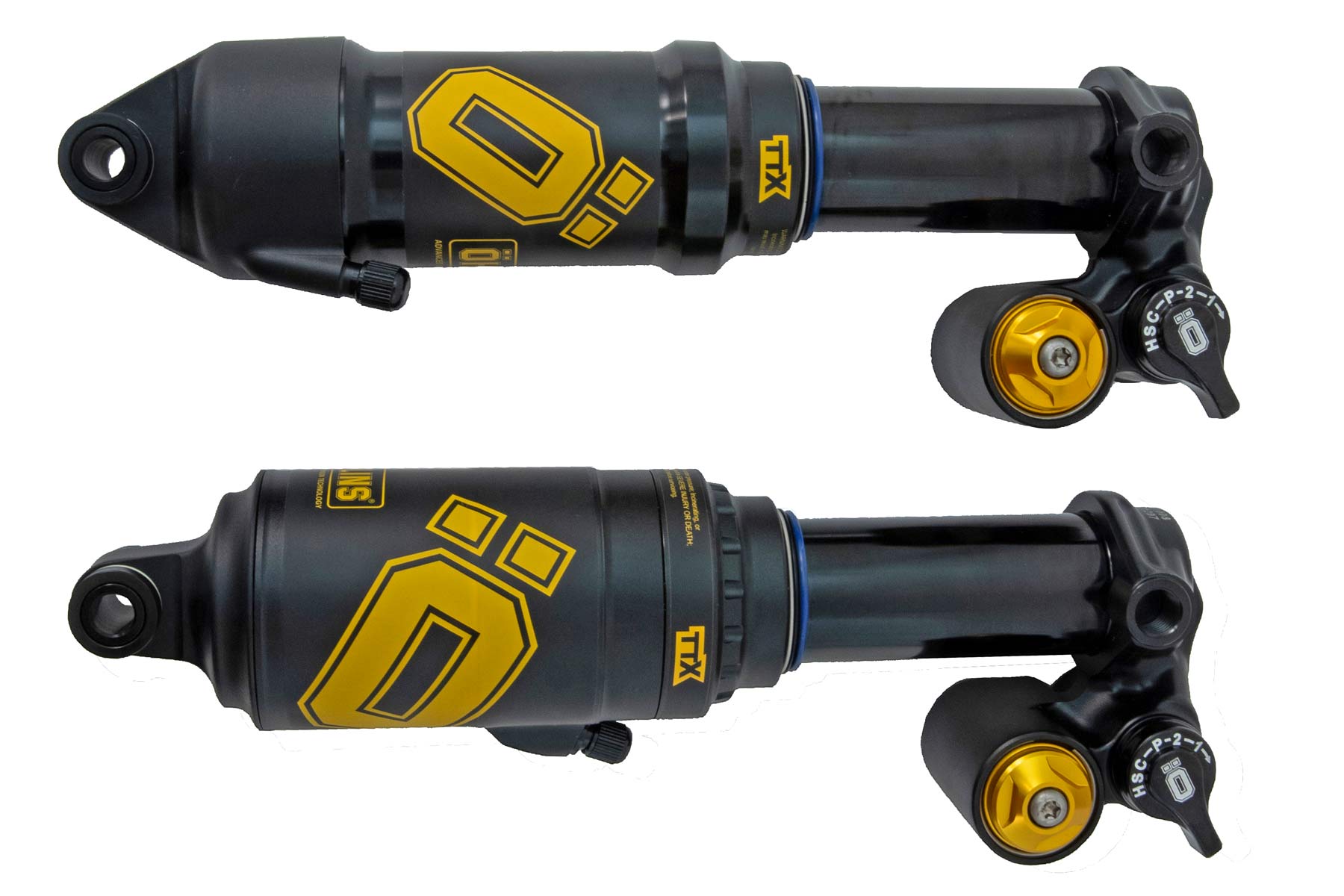 Ohlins TTX Air shocks, tunable single-air TTX1Air or dual-air TTX2Air trail enduro eMTB all-mountain bike rear suspension, 1 vs. 2