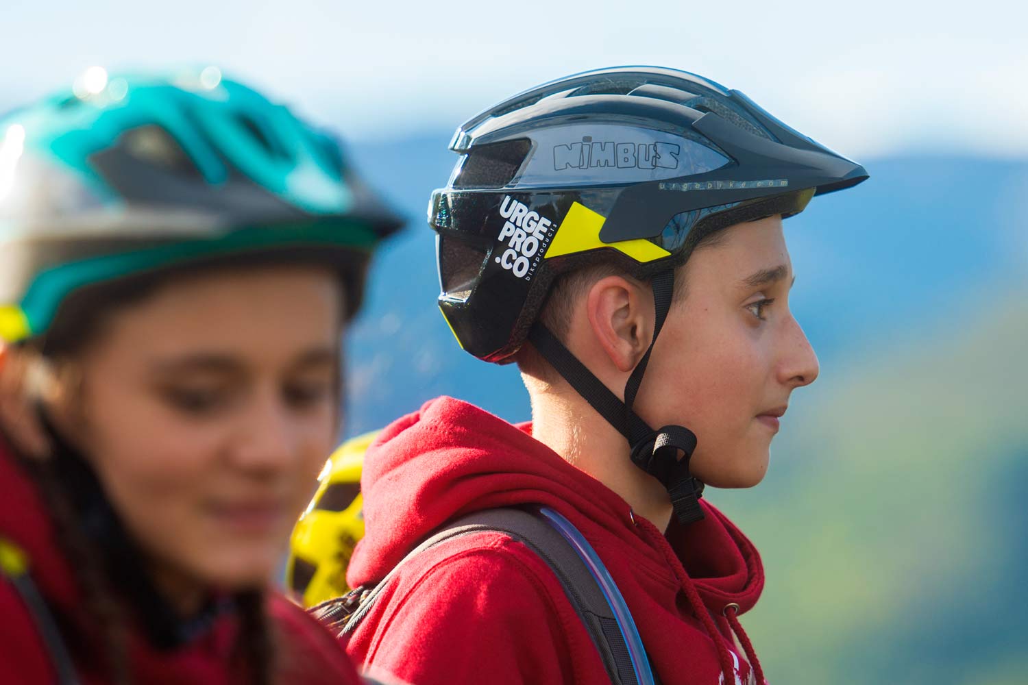 Urge Nimbus kids MTB helmet, affordable child-sized eco-friendly all-trail all-mountain bike head protection, profile