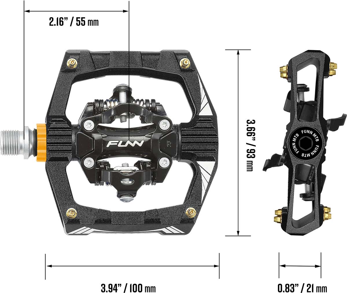 funn ripper clipless pedal dimensions q-factor profile platform body size