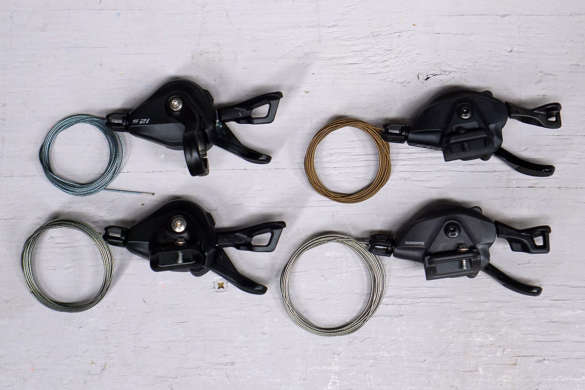 shimano 12 speed mtb shifters compared side by side with top down view