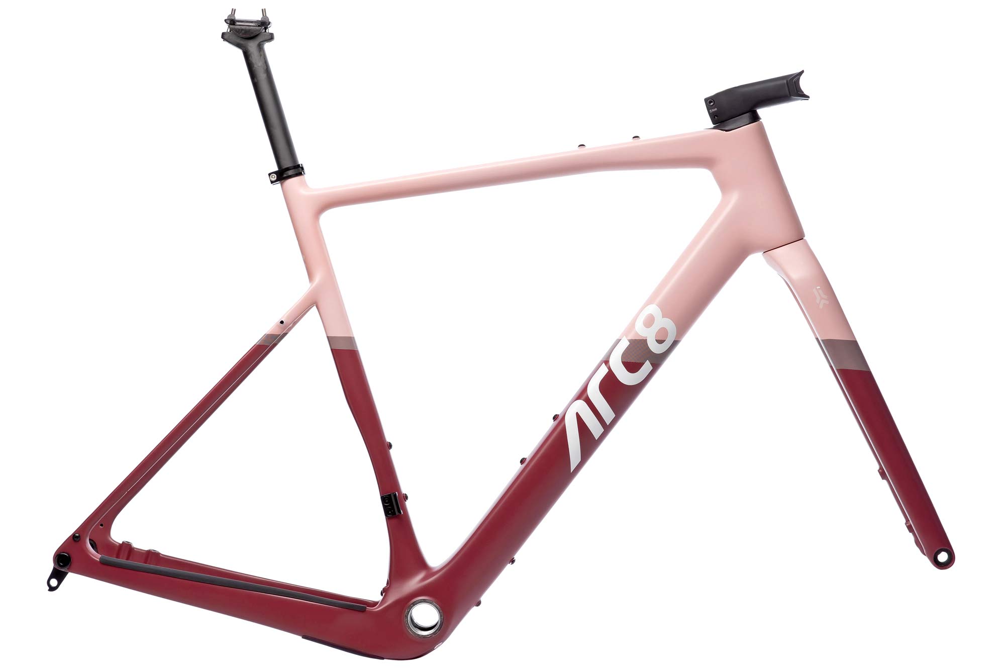 Arc8 Eero gravel bike, lightweight aero carbon fast gravel road bike, pink frameset