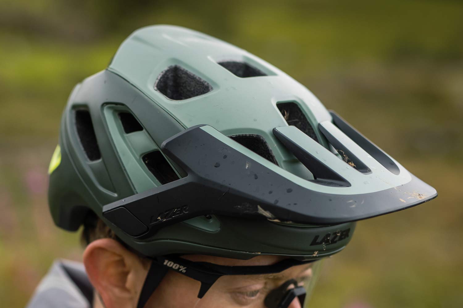 Lazer Jackal MIPS MTB helmet, premium protection trail enduro mountain bike helmet, angled green