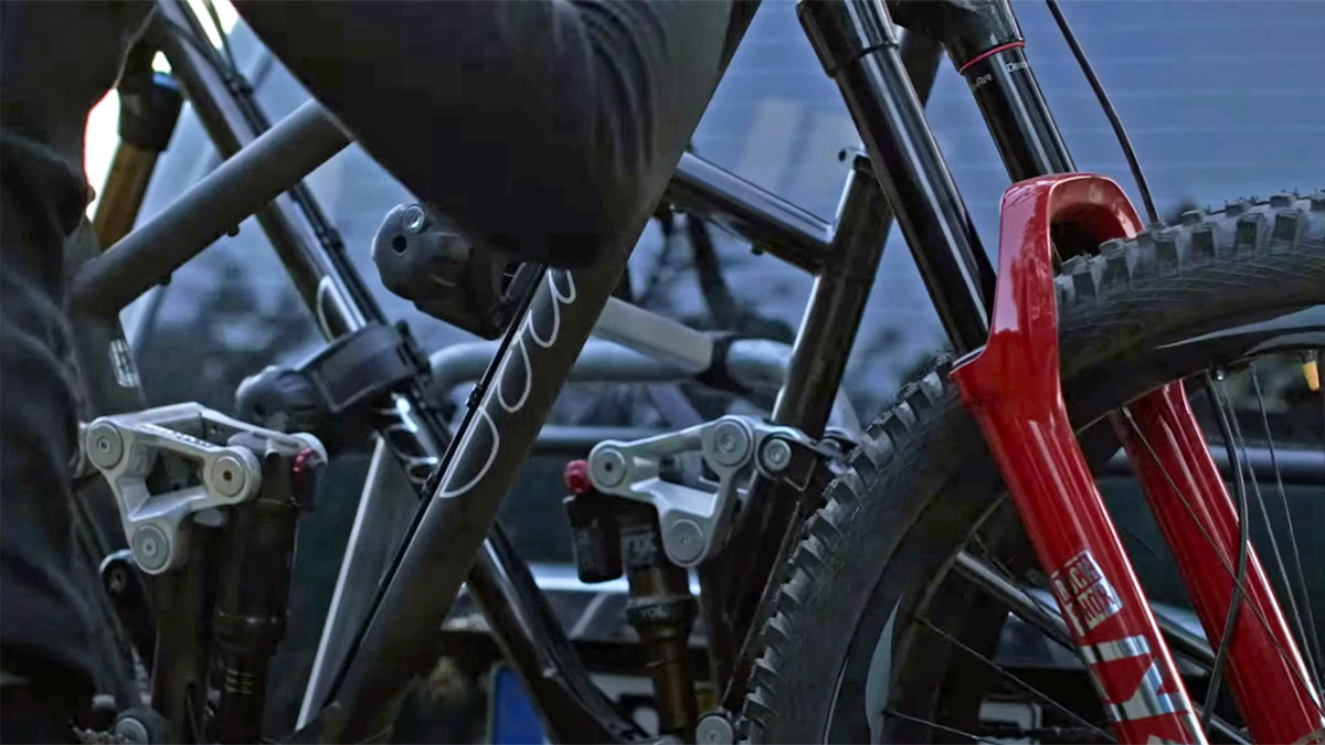 Sour steel enduro full-suspension mountain bike prototype, screen grab detail