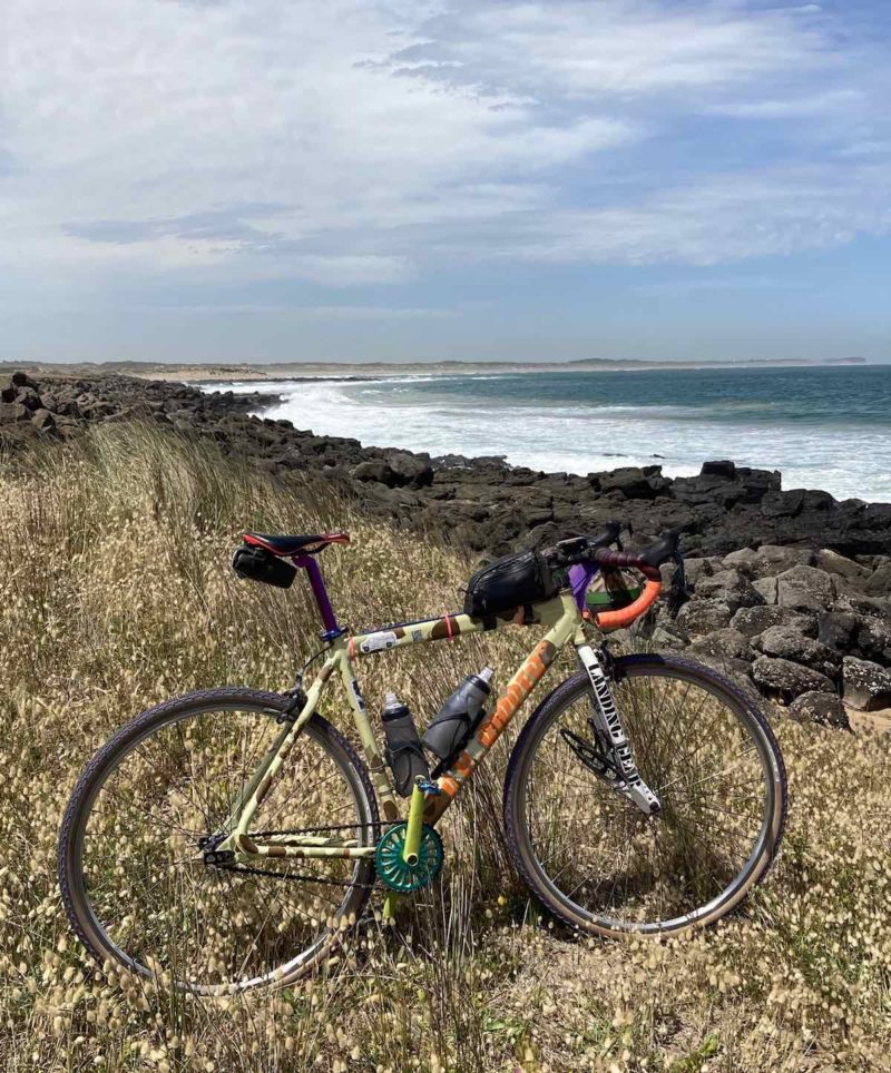 bikerumor pic of the day a bicycle in the foreground is among the grasses overlooking a rocky shoreline in barwon heads australia.