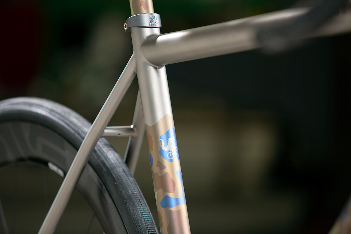 new moots vamoots res all road titanium bike seat tube closeup