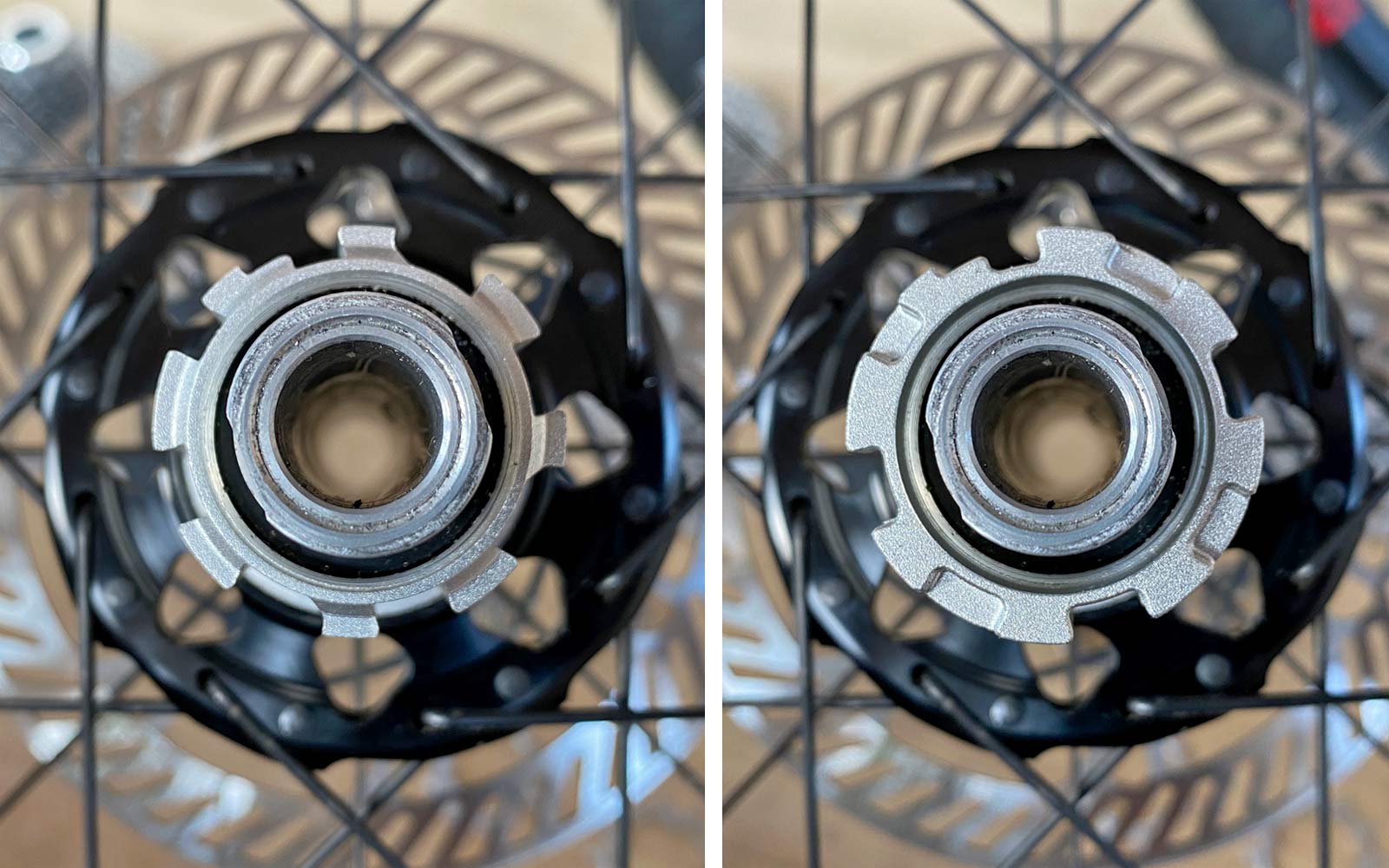 Campagnolo N3W freehub body Tech Feature in detail, new Campy backwards compatible gravel road bike wheels, toothed interface