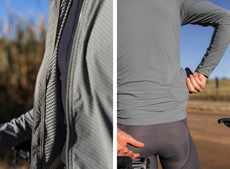 ornot micro climate cycling jacket technical features and fabric closeup