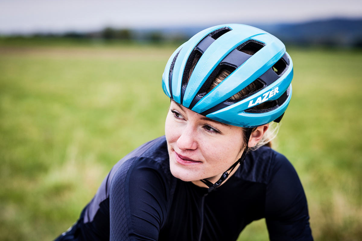 lazer sphere mips road bike helmet on a model