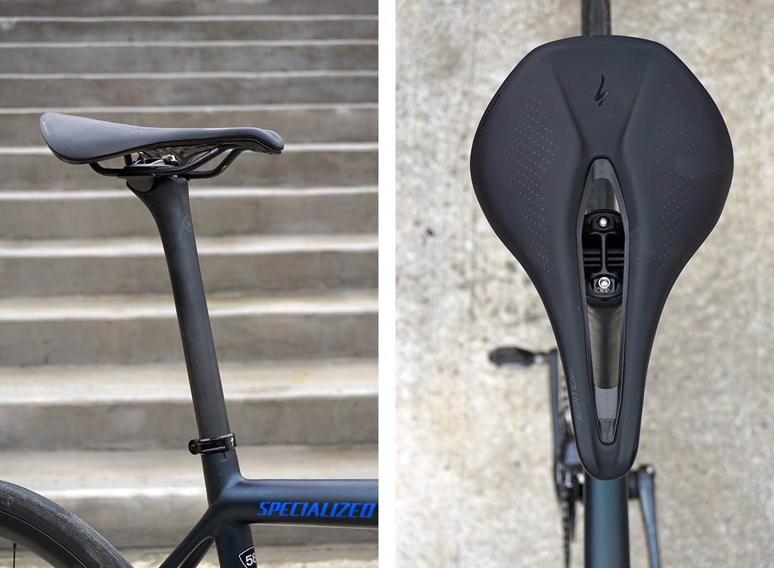 specialized aethos pro ultregra di2 road bike with roval alpinist lightweight seatpost closeup