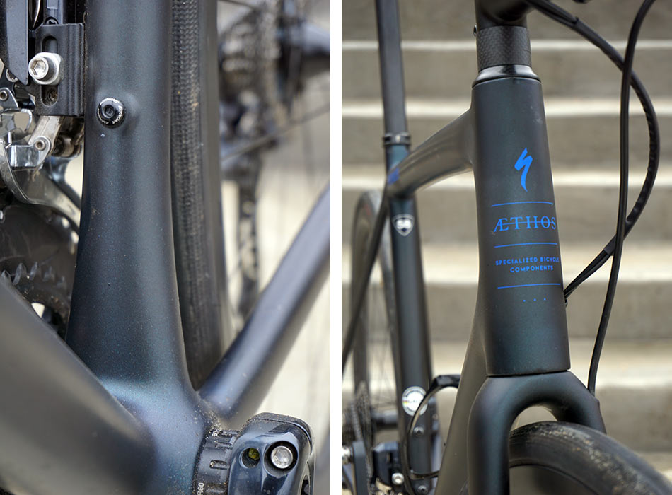 specialized aethos pro ultregra di2 road bike closeup frame details