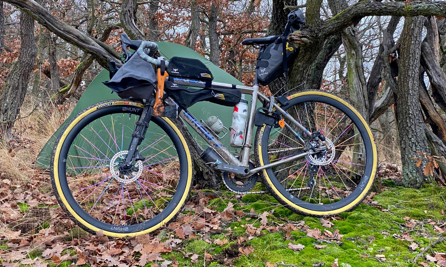 All-new 40mm Challenge Getaway handmade tubeless gravel tires, bikepacking camp