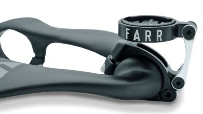 Farr’s custom GPS Mount gets your computer out-front of their Carbon Aero Bolt-On aero bar