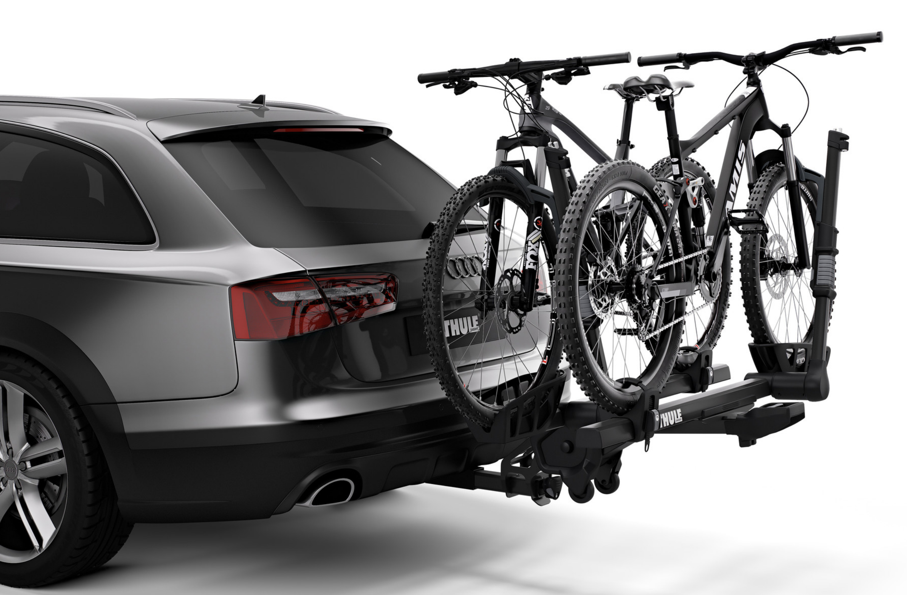 Thule T2 XTR Hitch Rack Locked and loaded with bikes