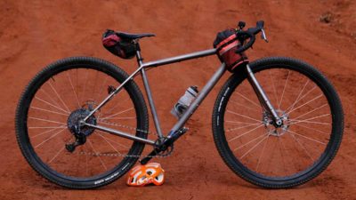 Curve Cycling tease prototype Titanosaur 36er Gravel Bike for Outback Riding