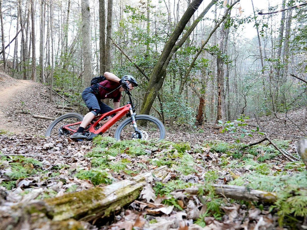 specialized turbo levo 3 riding in the woods on singletrack