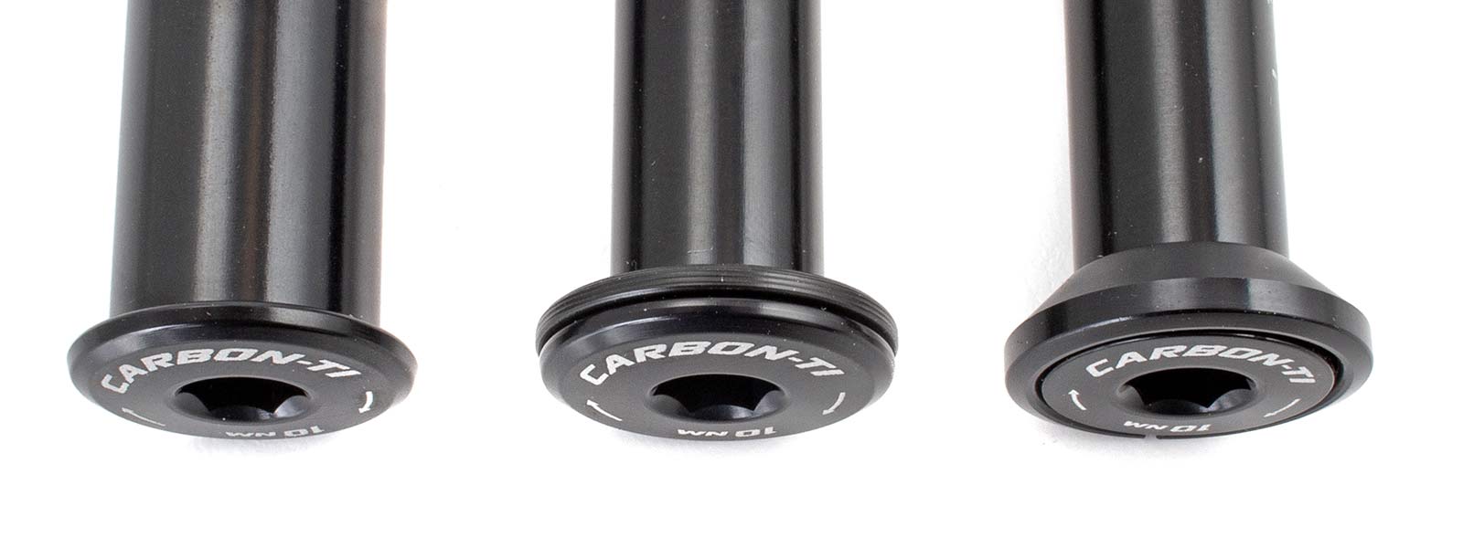 Carbon-Ti X-Lock Evo thru axles, lightweight 7075 alloy bolt-on replacement thru-axles, head types