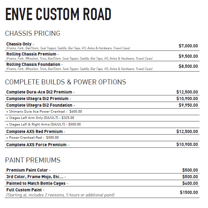 ENVE Custom Road carbon bike pricing