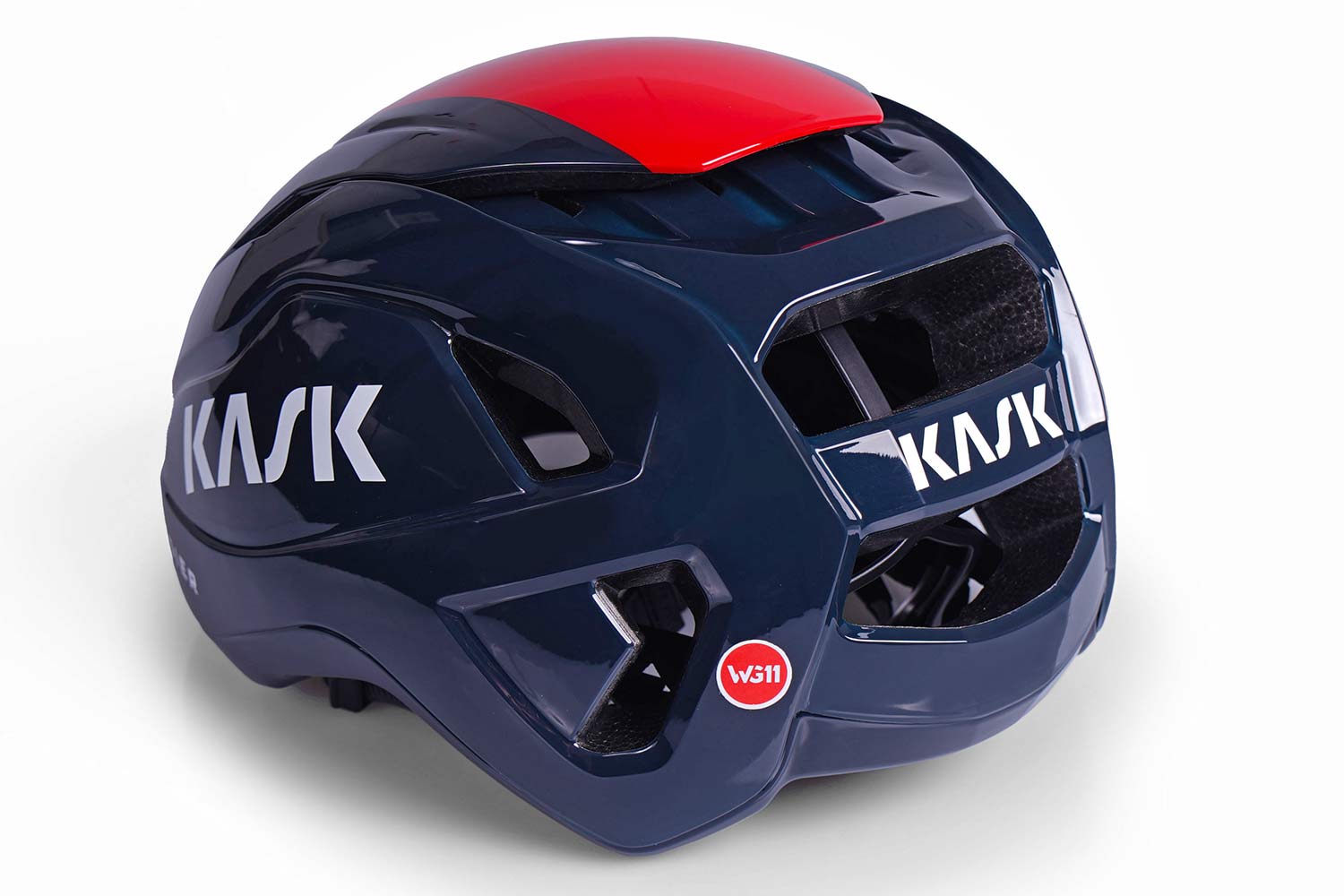 Kask Wasabi aero road helmet, adjustable venting aerodynamics merino padding, rear angled