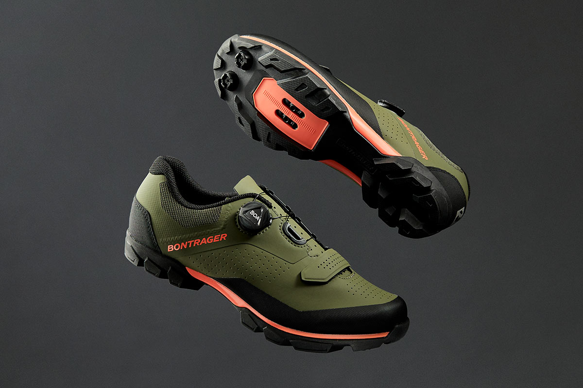 bontrager foray mountain bike shoes shown floating in the air